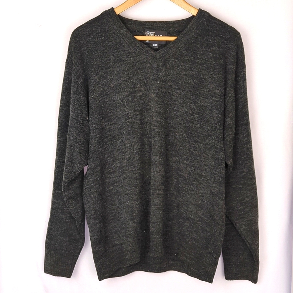 VINTAGE Men's Hyde Park V-Neck Wool Blend Gray Sweater Medium